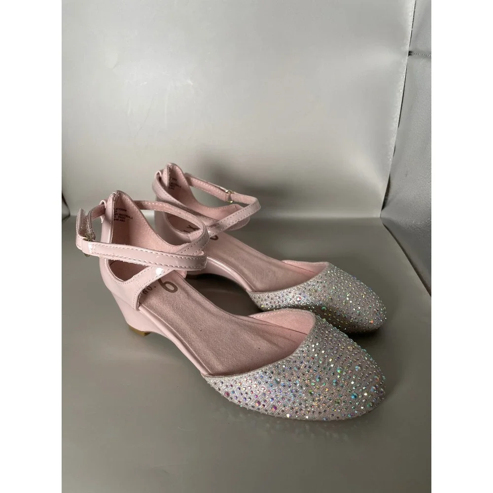 Mix No. 6 Tiffany Kids Pink Rhinestone Wedge Ankle Strap Dress Shoes Size 1M